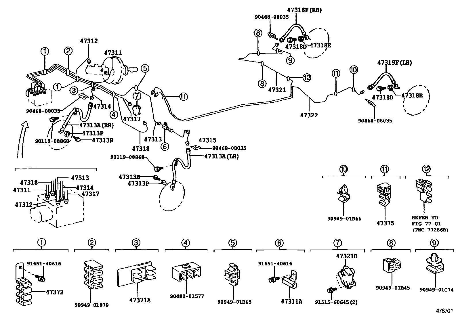 Toyota COROLLA 制动配管和卡箍 EPC diagram — 478701