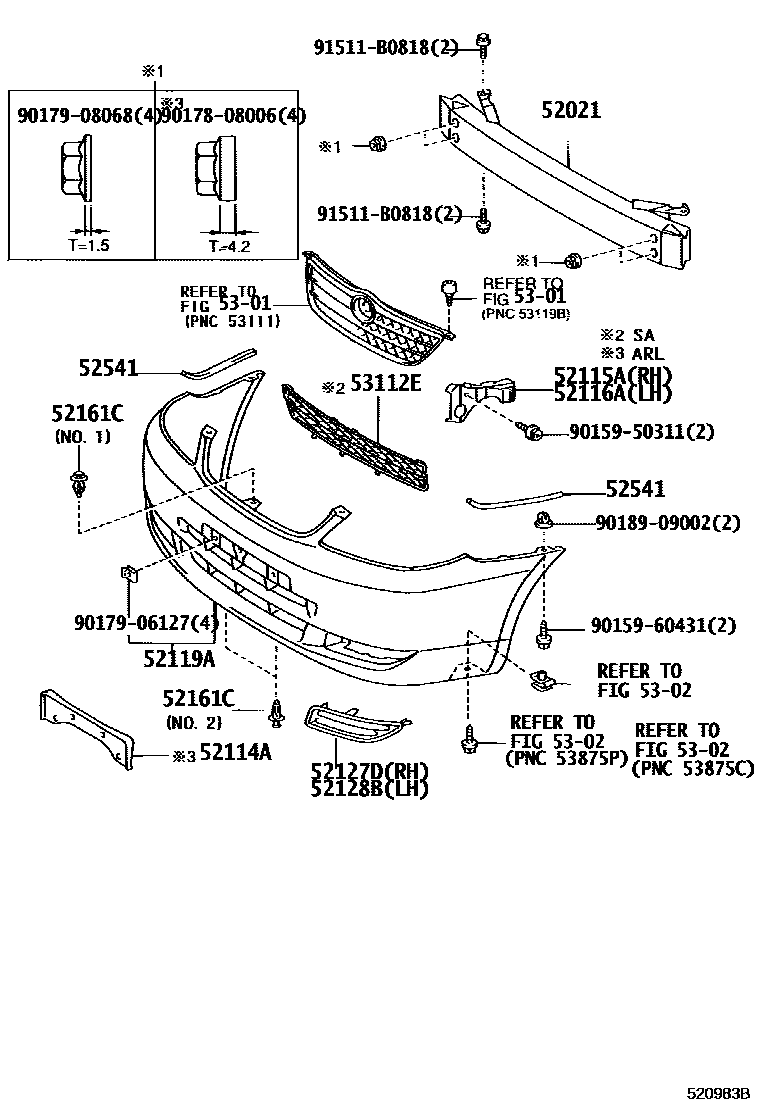 Toyota COROLLA 前保险杠及附件 EPC diagram — 520983B