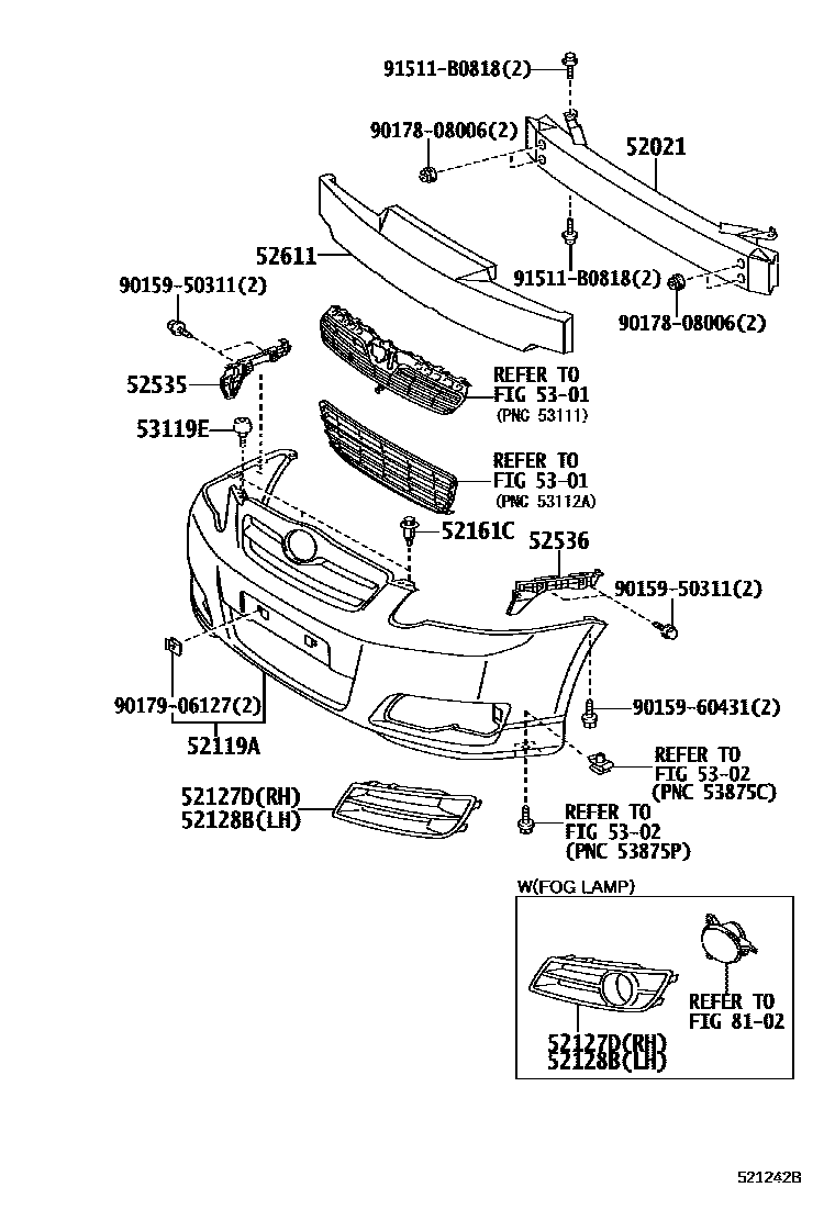 Toyota COROLLA 前保险杠及附件 EPC diagram — 521242B