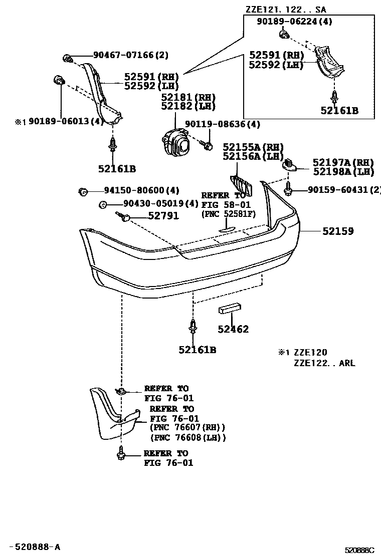 Toyota COROLLA 后保险杠及附件 EPC diagram — 520888C