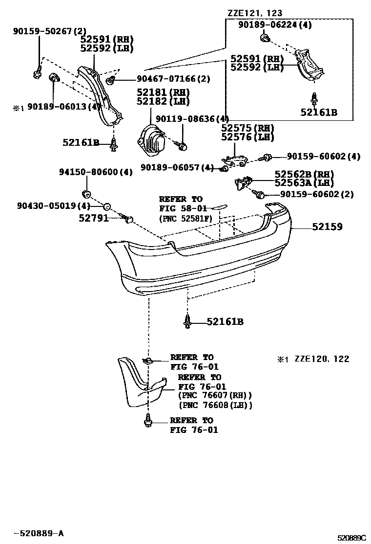 Toyota COROLLA 后保险杠及附件 EPC diagram — 520889C