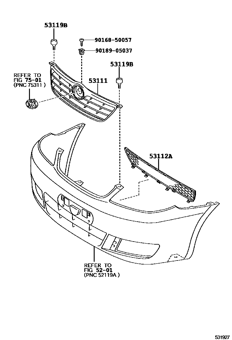 Toyota COROLLA radiator grille EPC diagram — 531927