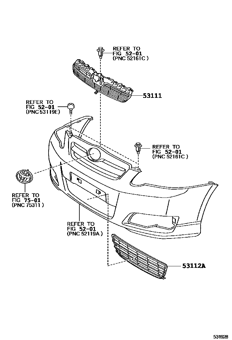 Toyota COROLLA radiator grille EPC diagram — 531928