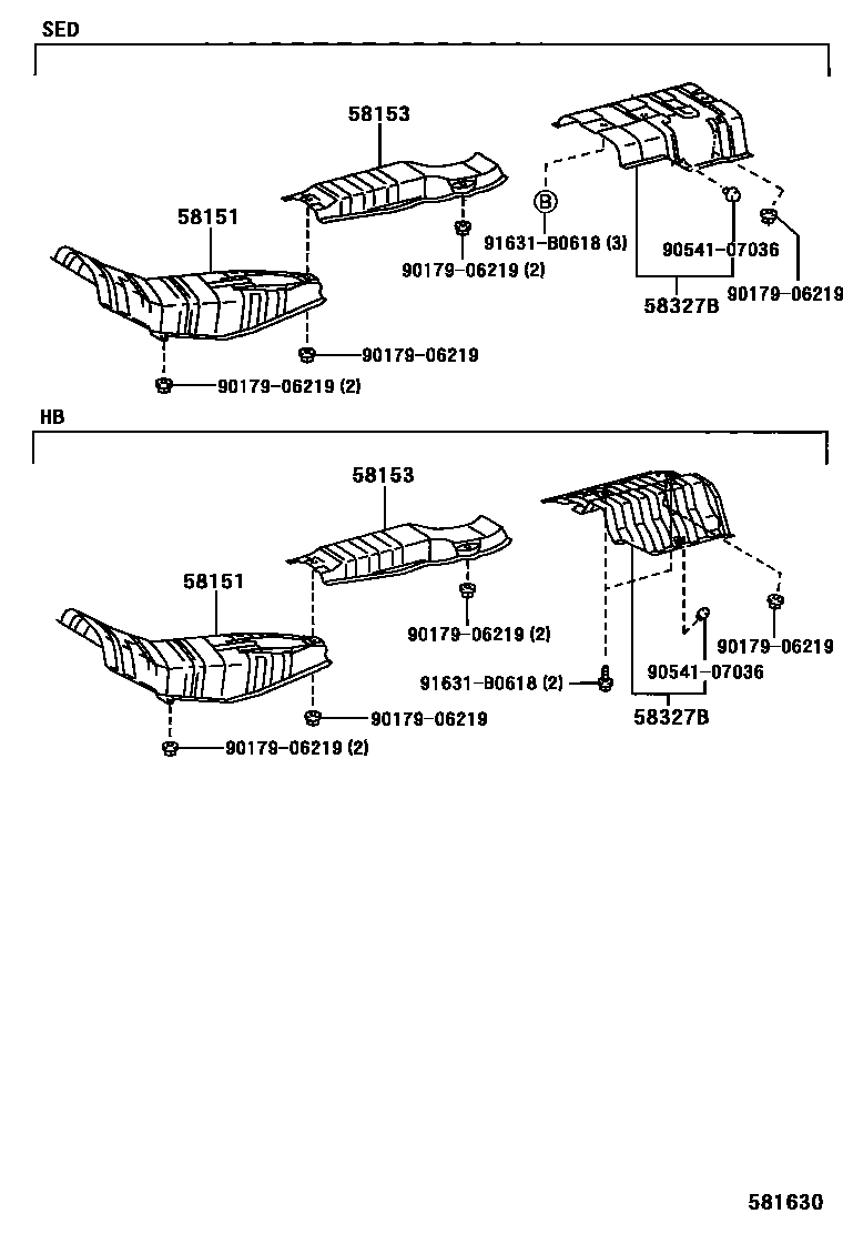 Toyota COROLLA 地板隔热垫 EPC diagram — 581630