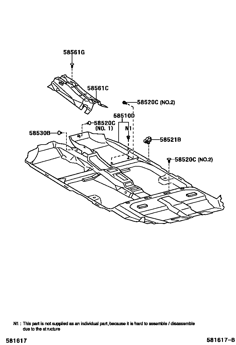 Toyota COROLLA 地板垫和地毯 EPC diagram — 581617B