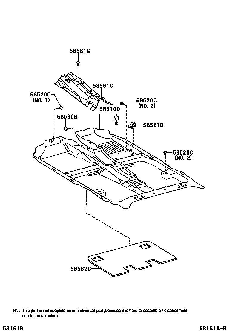 Toyota COROLLA 地板垫和地毯 EPC diagram — 581618B