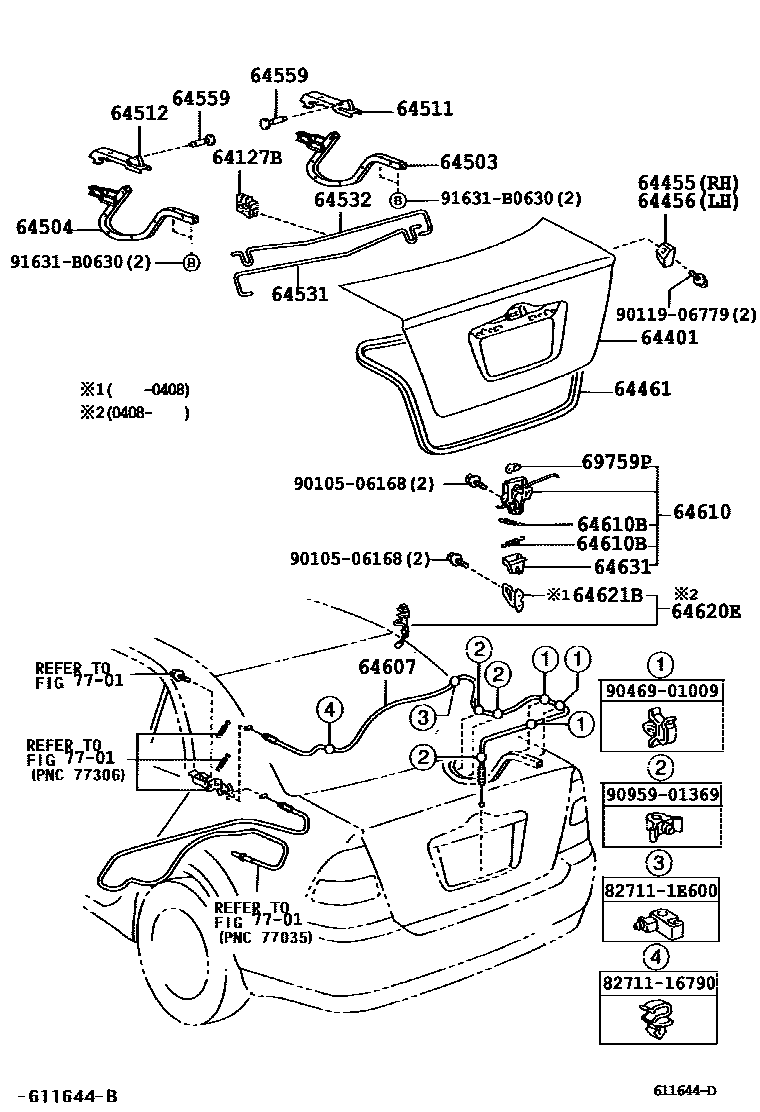 Toyota COROLLA 行李箱门和行李箱锁 EPC diagram — 611644D