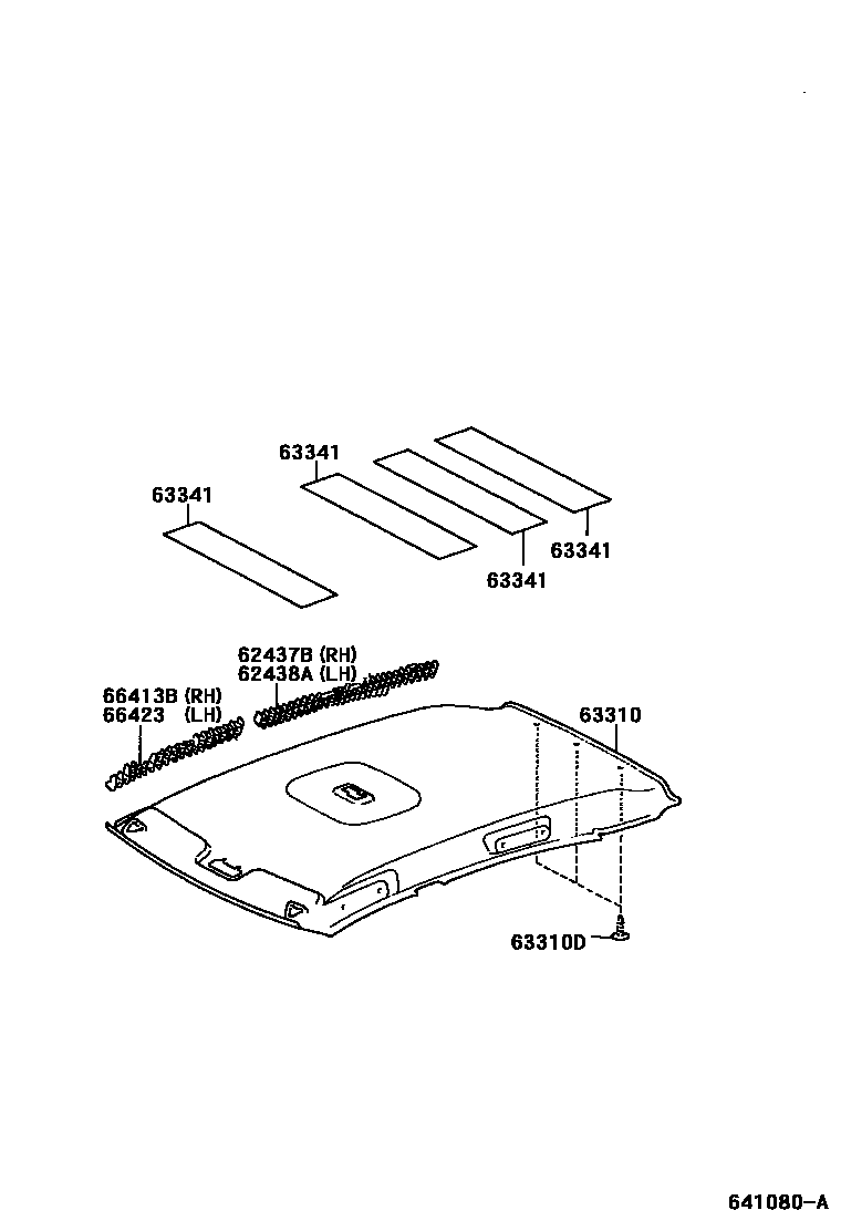 Toyota COROLLA 车顶内衬和消声垫 EPC diagram — 641080A