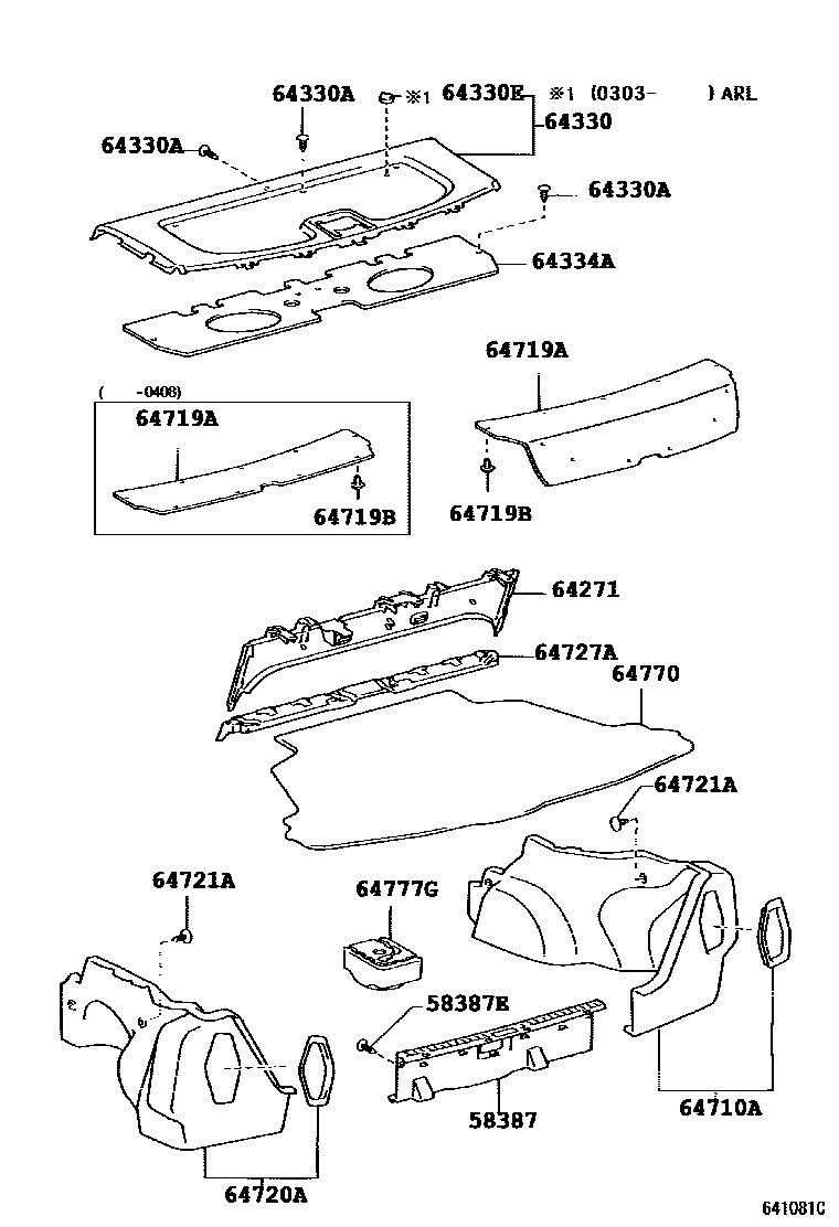 Toyota COROLLA 杂物箱板和行李箱垫 EPC diagram — 641081C