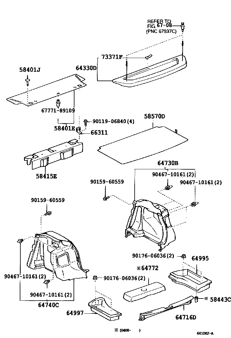 Toyota COROLLA 底板和底板装饰罩 EPC diagram — 641082A
