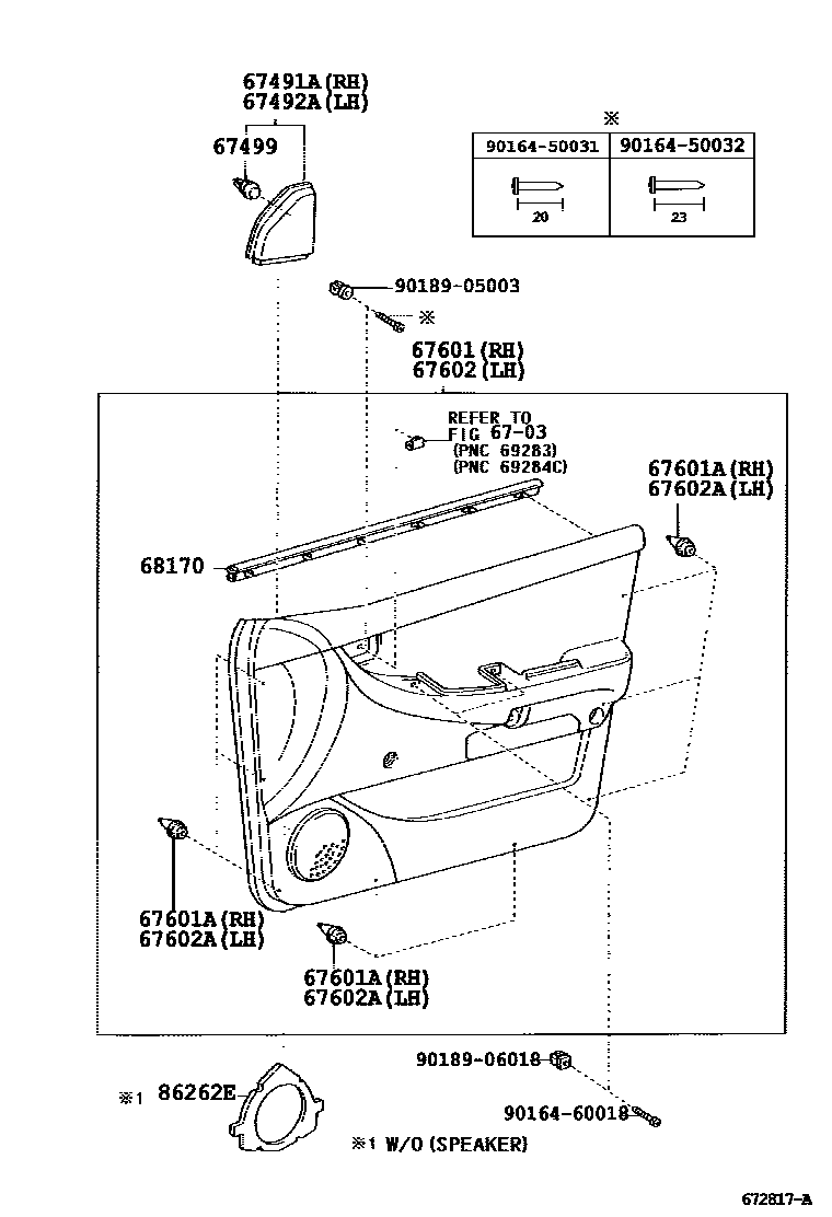 Toyota COROLLA 前门板和前门玻璃 EPC diagram — 672817A