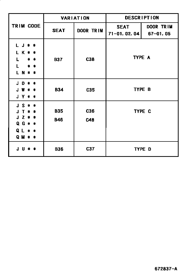 Toyota COROLLA 前门板和前门玻璃 EPC diagram — 672837A