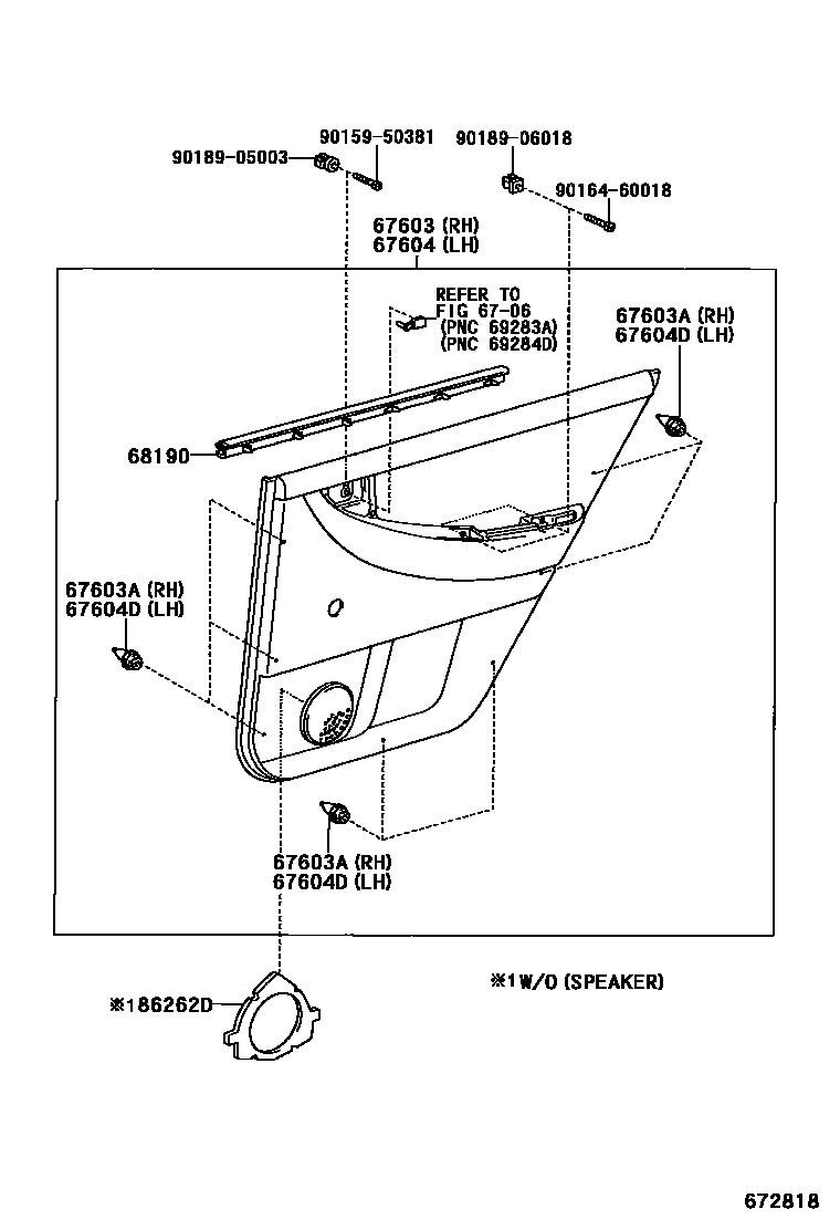 Toyota COROLLA 后门板和后门玻璃 EPC diagram — 672818