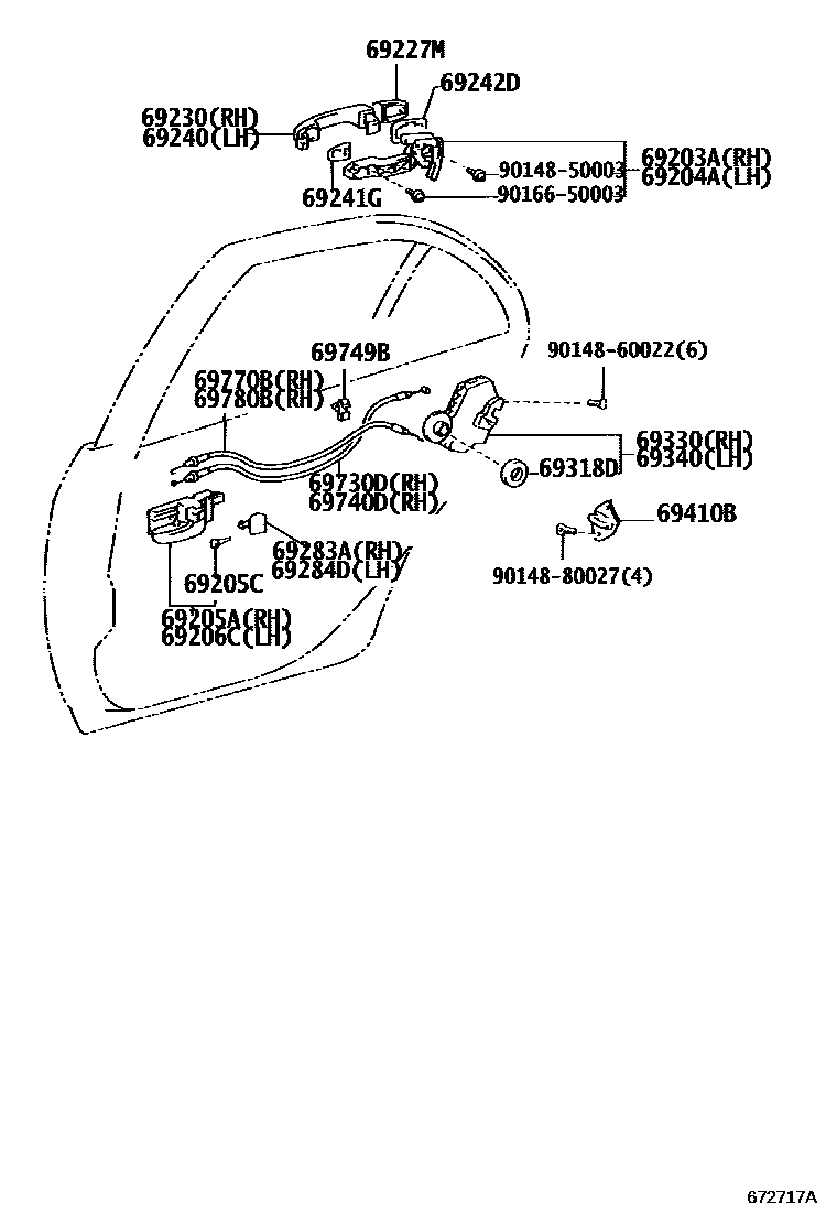 Toyota COROLLA 后门锁和后门把手 EPC diagram — 672717A