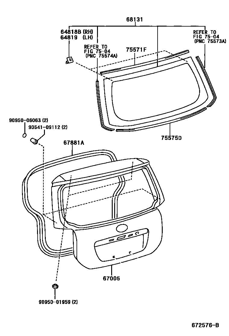 Toyota COROLLA 背门板和背门玻璃 EPC diagram — 672576B