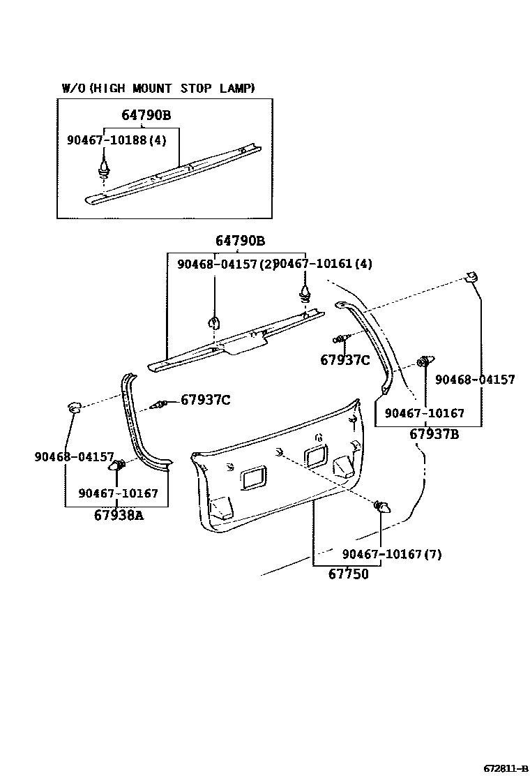 Toyota COROLLA 背门板和背门玻璃 EPC diagram — 672811B