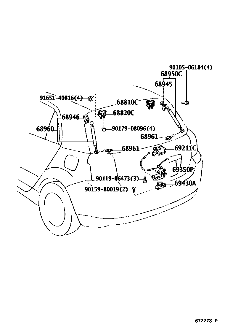 Toyota COROLLA 背门锁和背门把手 EPC diagram — 672278F