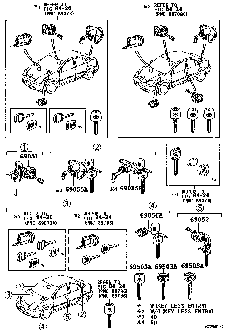 Toyota COROLLA 锁芯组件 EPC diagram — 672840C