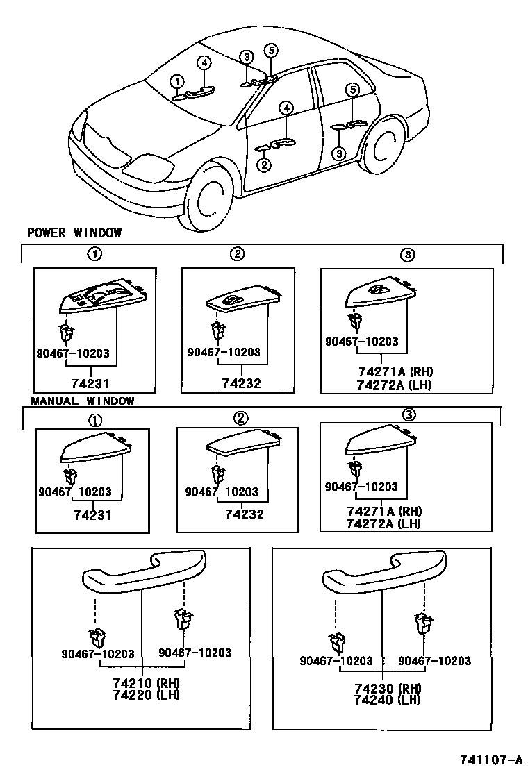 Toyota COROLLA 扶手和遮阳板 EPC diagram — 741107A