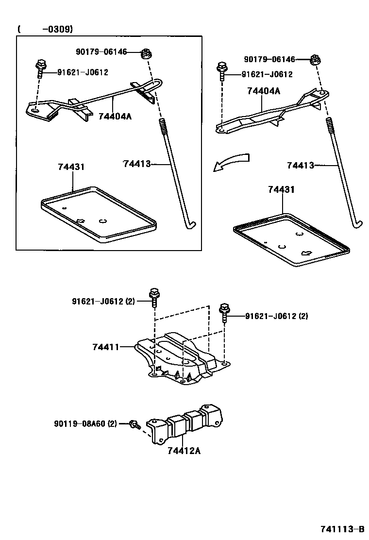 Toyota COROLLA battery holder EPC diagram — 741113B