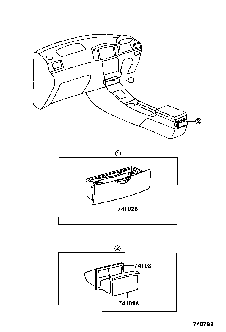 Toyota COROLLA 烟灰盒 EPC diagram — 740799