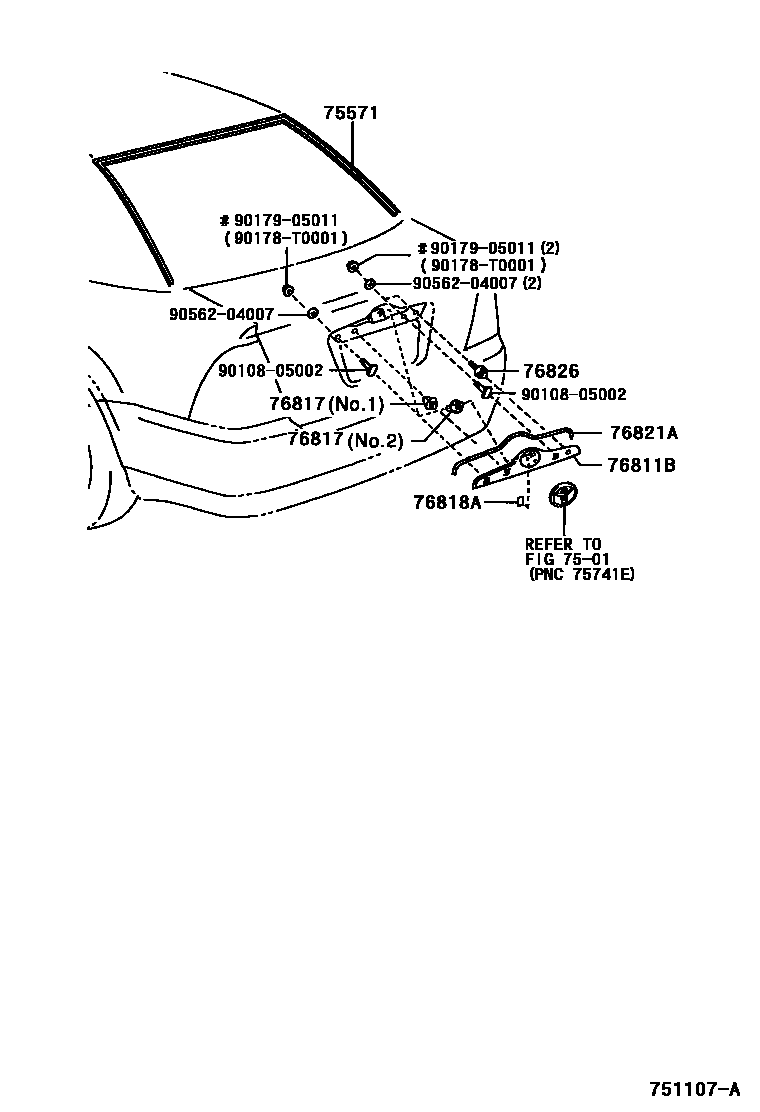 Toyota COROLLA 后防护条 EPC diagram — 751107A