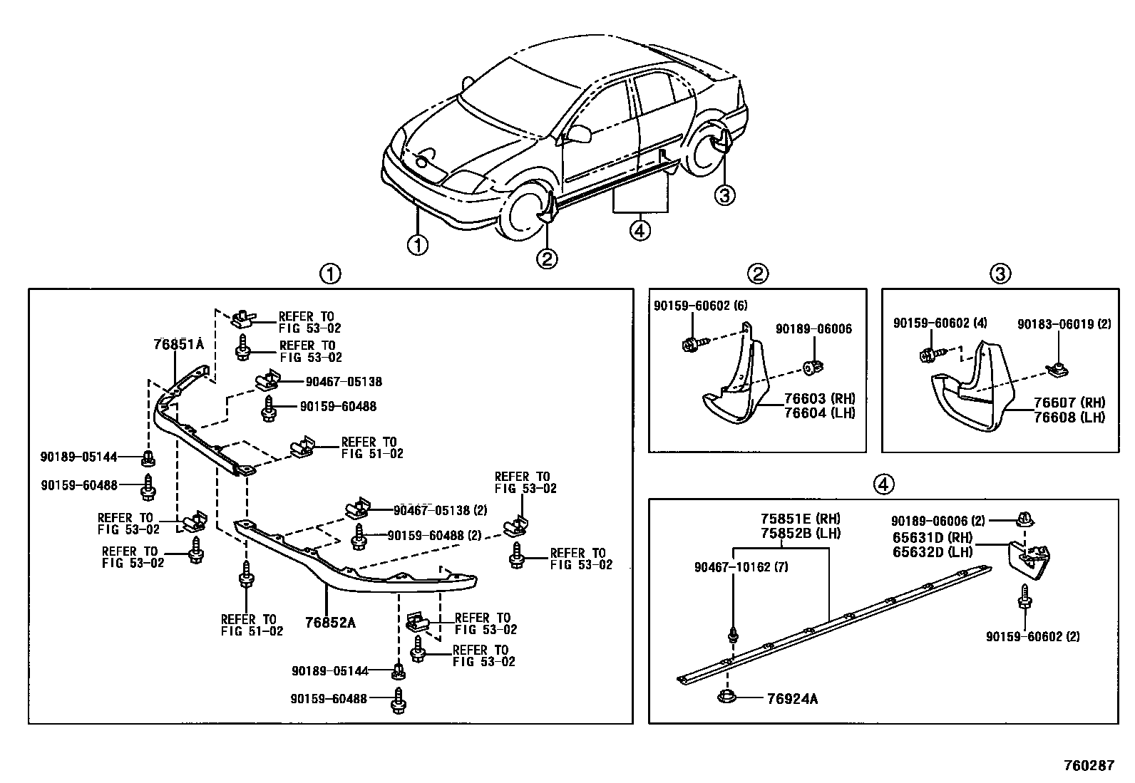 Toyota COROLLA 挡泥板和扰流板 EPC diagram — 760287