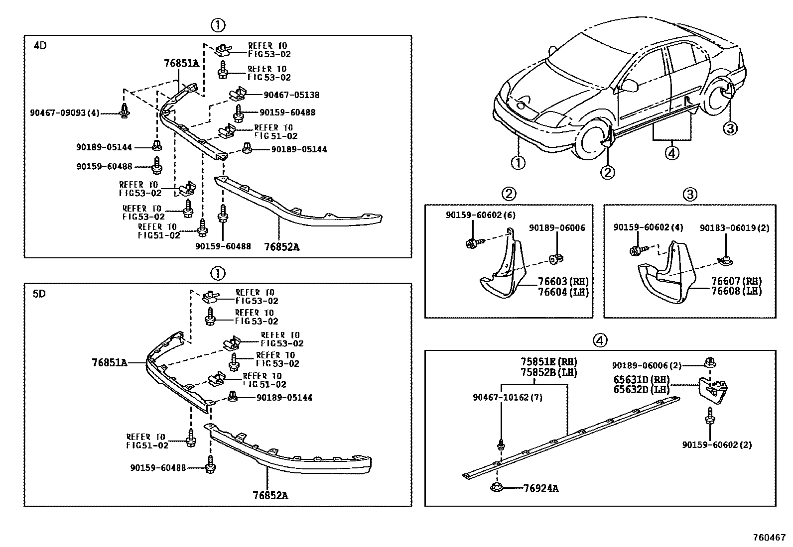 Toyota COROLLA 挡泥板和扰流板 EPC diagram — 760467