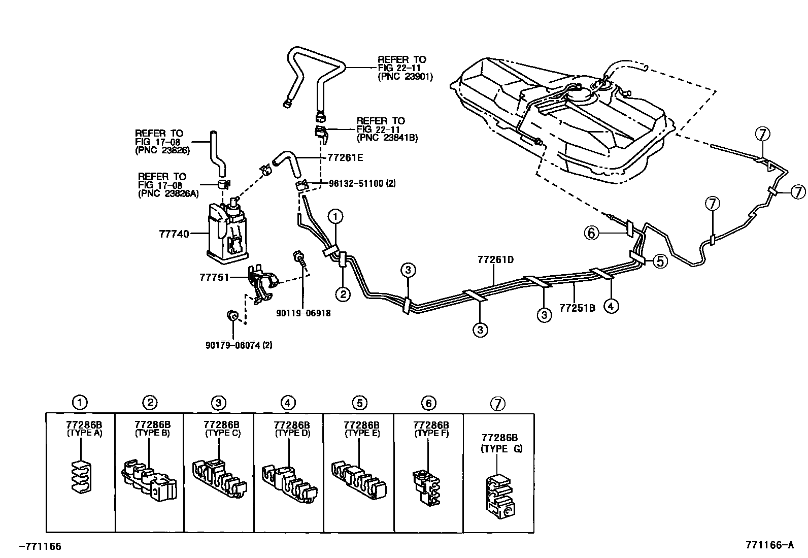 Toyota COROLLA 燃油箱和燃油管 EPC diagram — 771166A