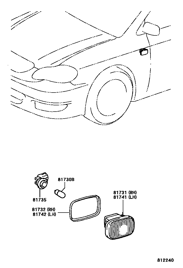 Toyota COROLLA Side Turn Signal & Outer Mirror Lamp EPC diagram — 812240