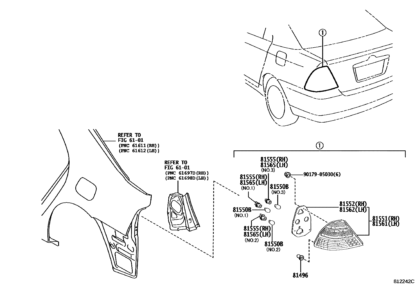 Toyota COROLLA 后组合灯 EPC diagram — 812242C