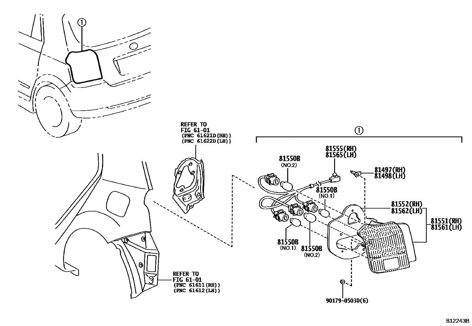 Toyota COROLLA 后组合灯 EPC diagram — 812243B
