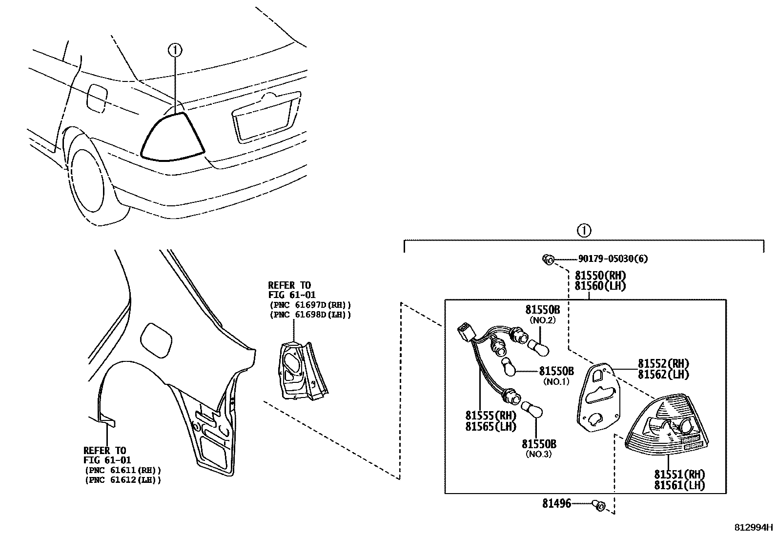 Toyota COROLLA 后组合灯 EPC diagram — 812994H