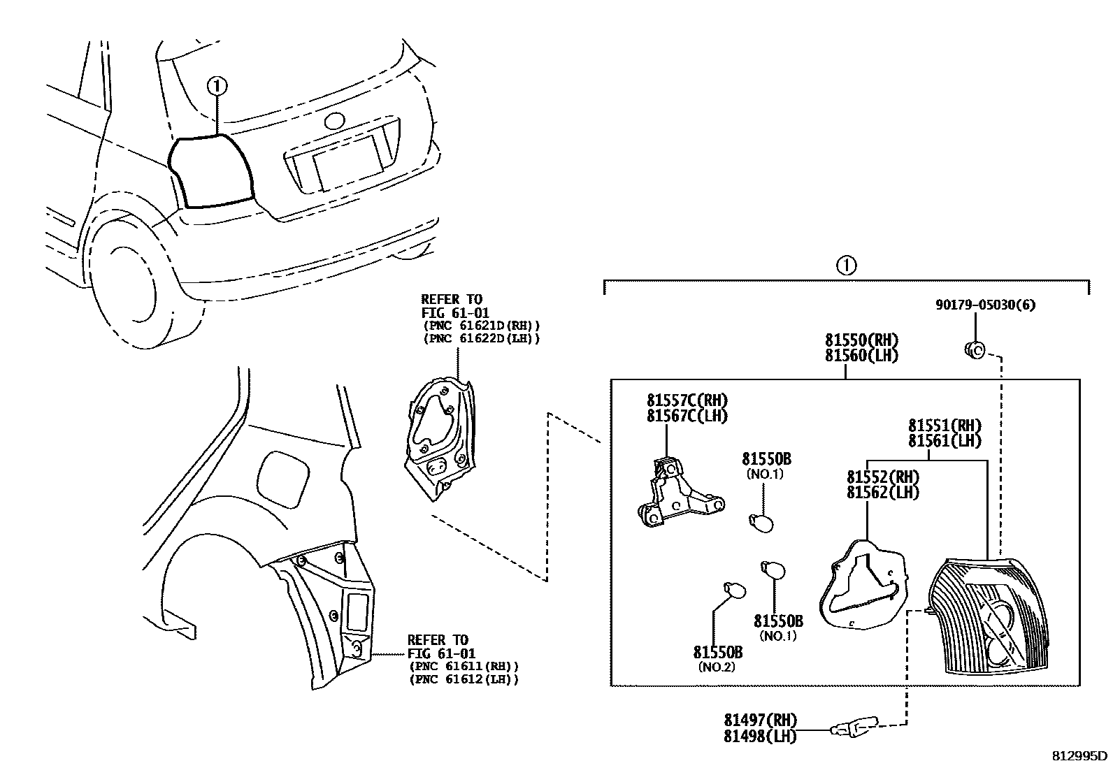 Toyota COROLLA 后组合灯 EPC diagram — 812995D