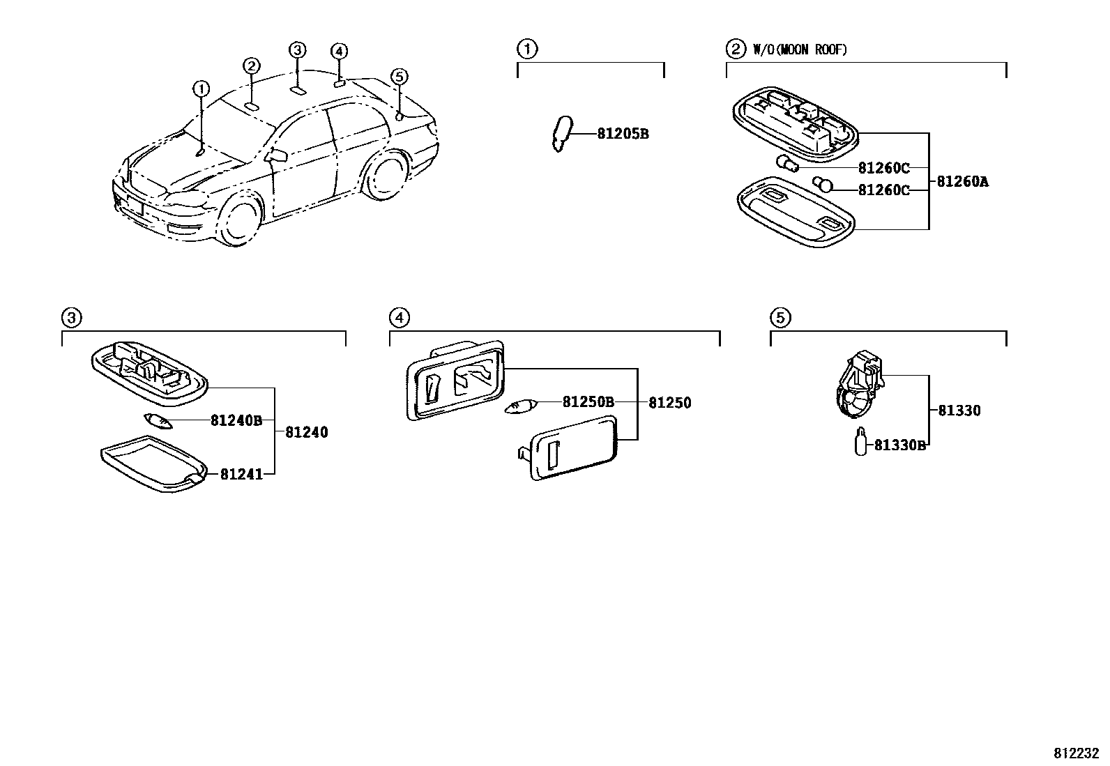 Toyota COROLLA 车内灯 EPC diagram — 812232F
