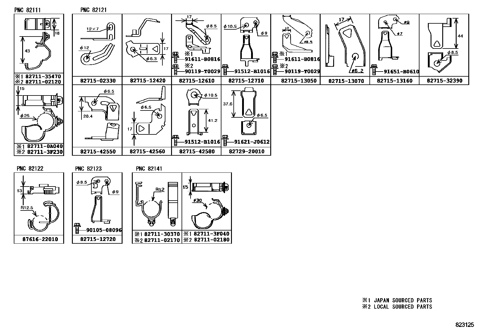Toyota COROLLA 线束和卡夹 EPC diagram — 823125G