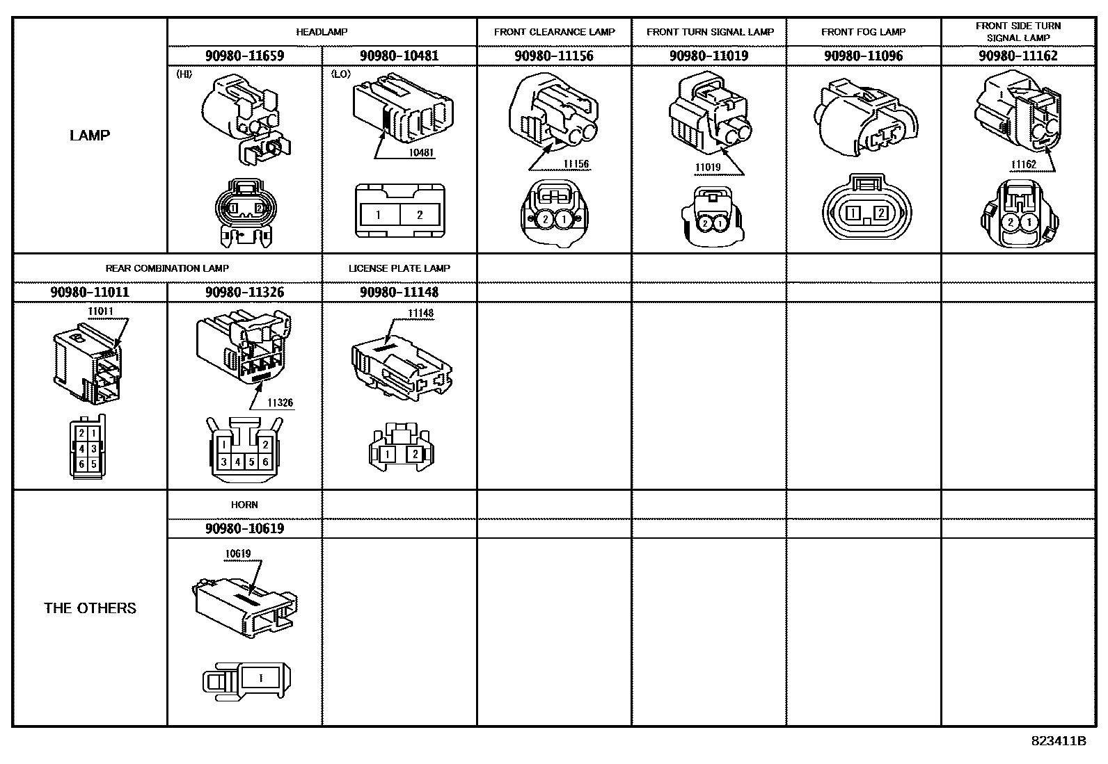 Toyota COROLLA 线束和卡夹 EPC diagram — 823411B