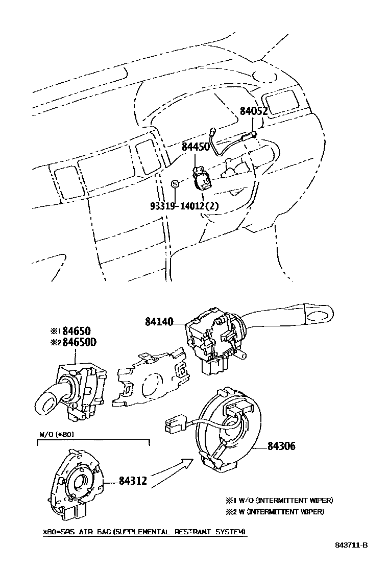 Toyota COROLLA 开关和继电器和ECU EPC diagram — 843711B