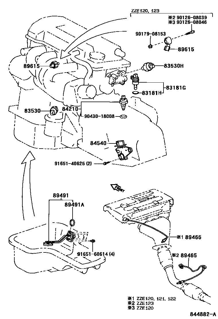 Toyota COROLLA 开关和继电器和ECU EPC diagram — 844882A