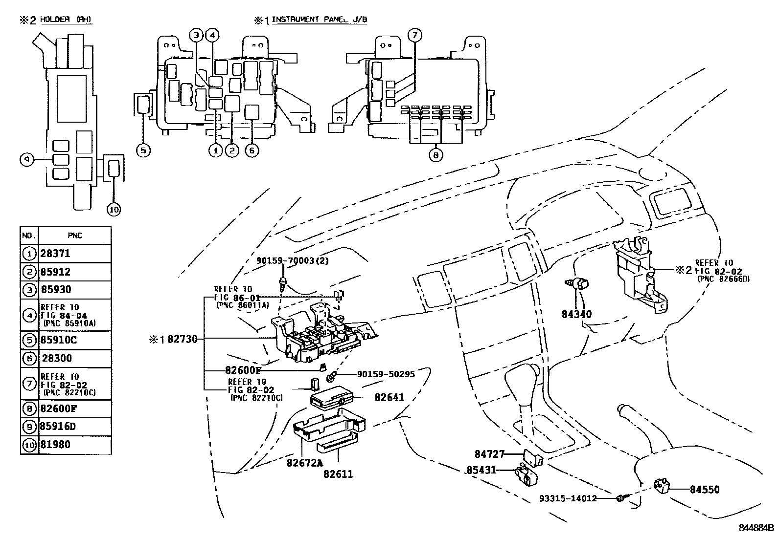 Toyota COROLLA 开关和继电器和ECU EPC diagram — 844884B