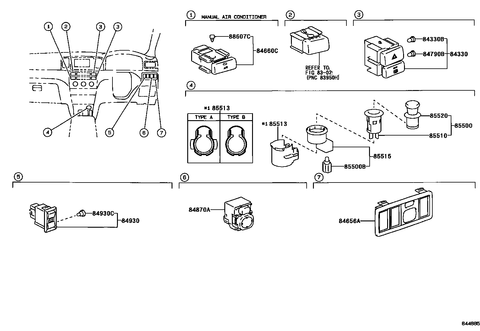Toyota COROLLA 开关和继电器和ECU EPC diagram — 844885