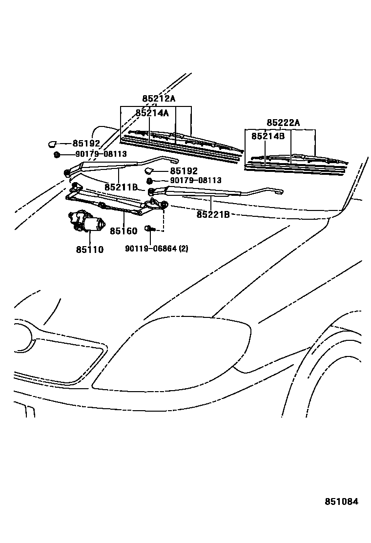 Toyota COROLLA 挡风玻璃刮水器 EPC diagram — 851084