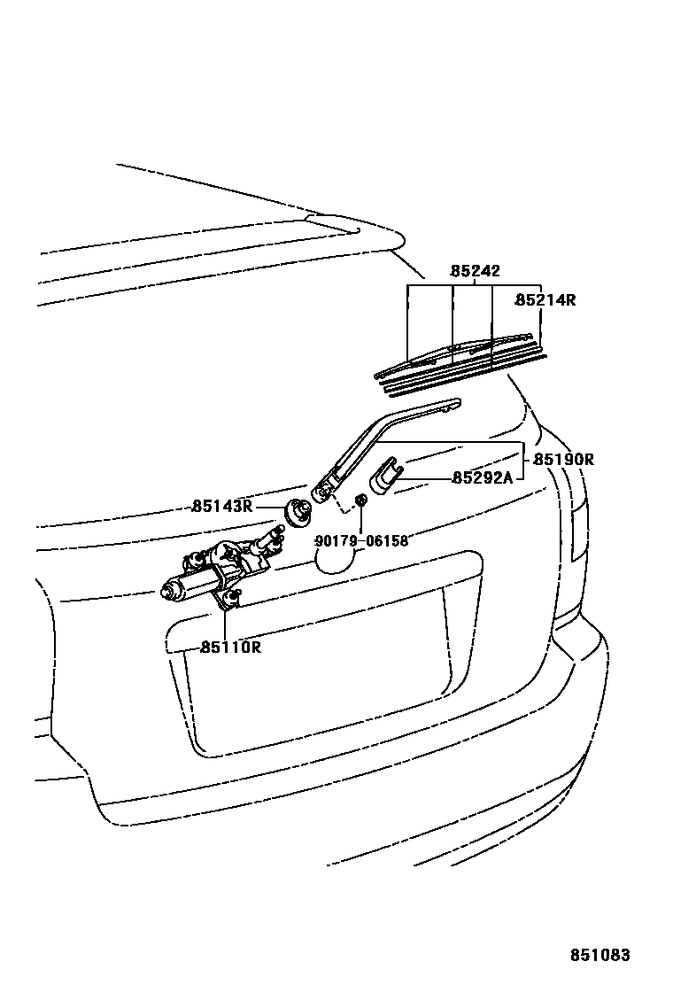 Toyota COROLLA 后刮水器 EPC diagram — 851083