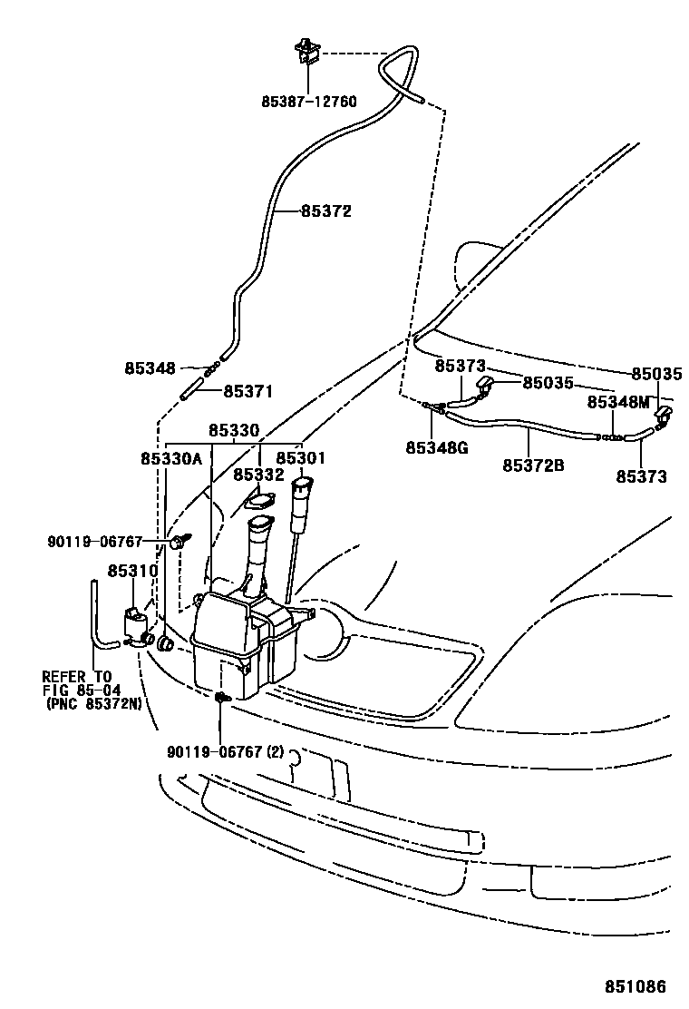 Toyota COROLLA 挡风玻璃清洗器 EPC diagram — 851086