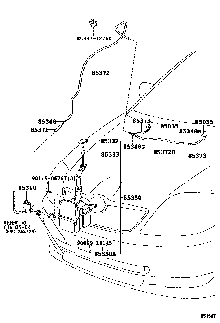 Toyota COROLLA 挡风玻璃清洗器 EPC diagram — 851567