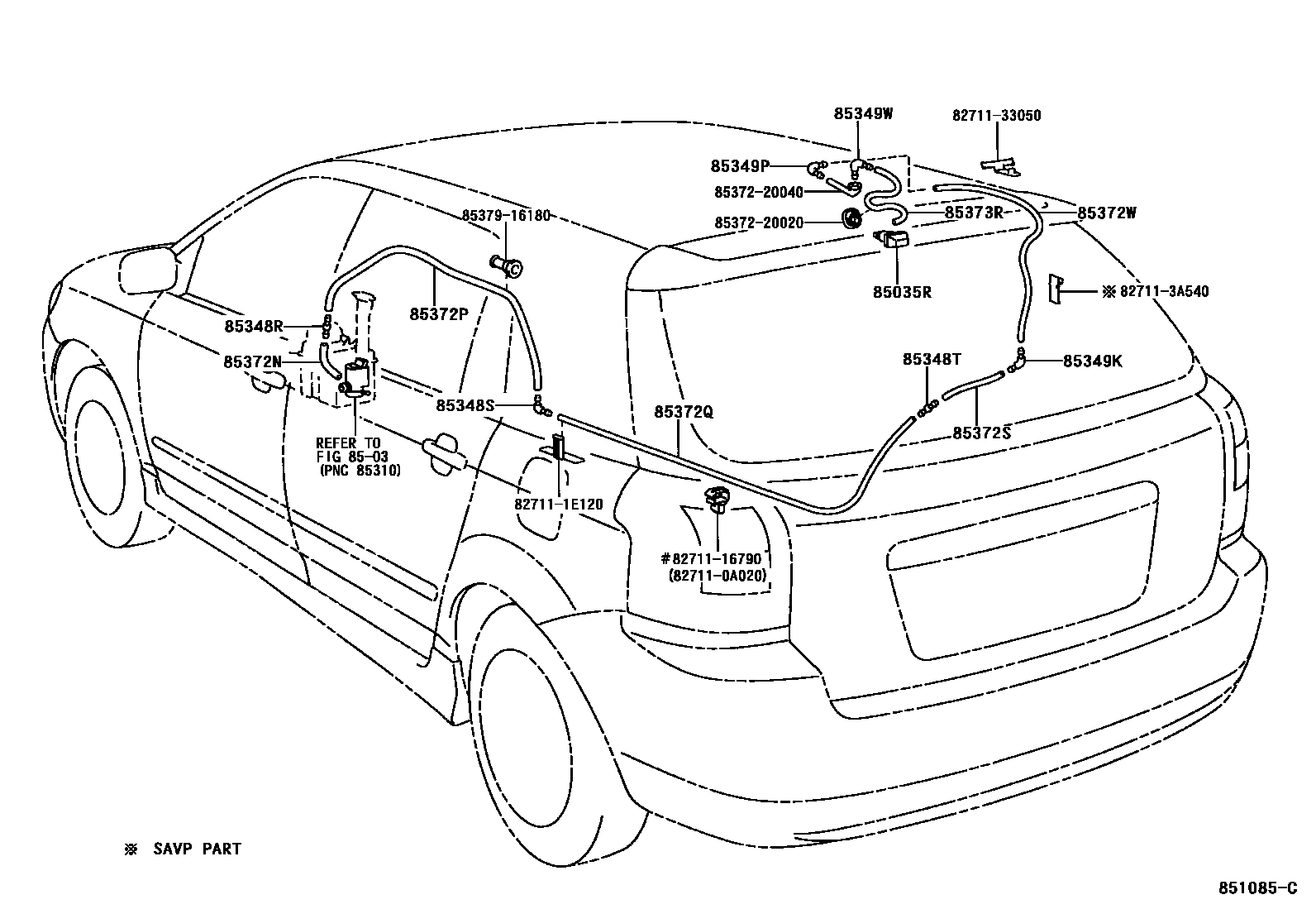 Toyota COROLLA 后清洗器 EPC diagram — 851085C
