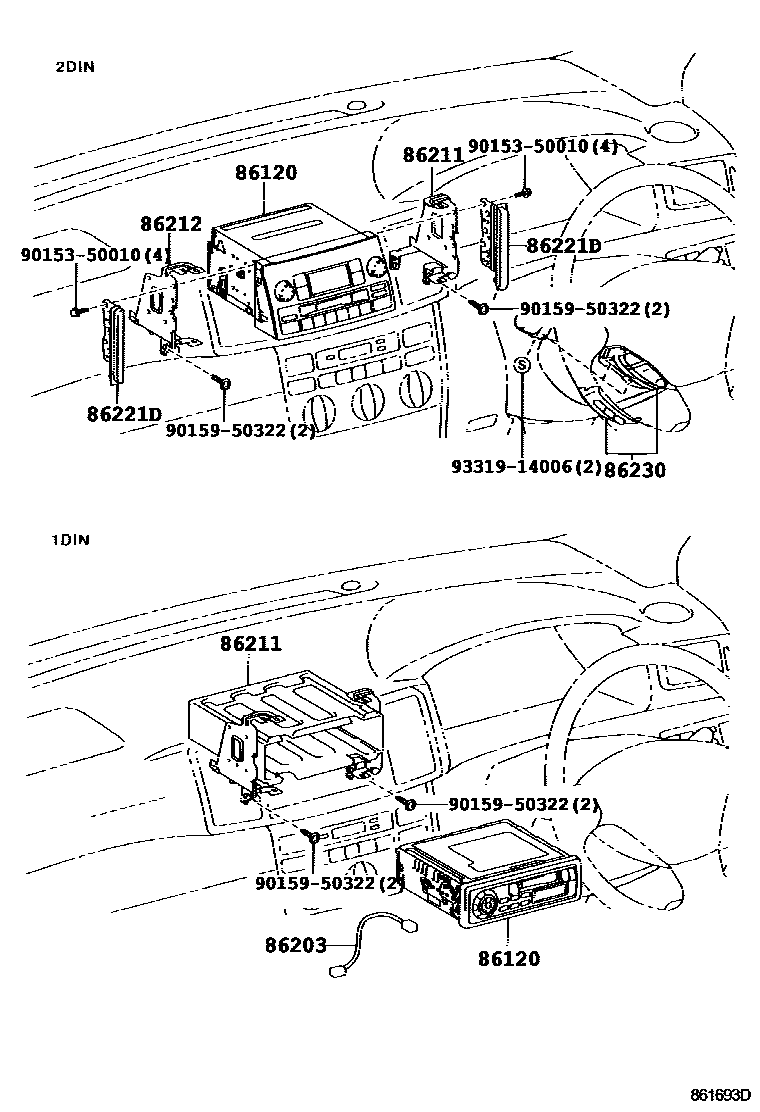 Toyota COROLLA 收音机、放大器和冷凝器 EPC diagram — 861693D