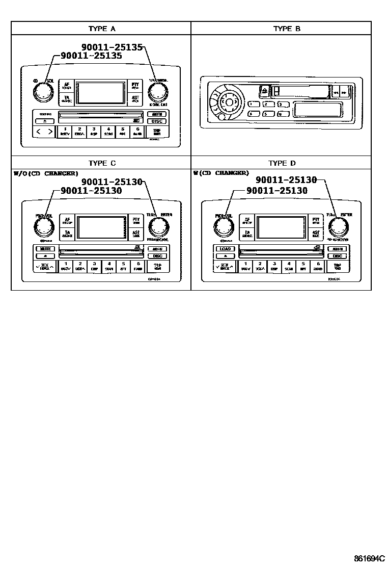 Toyota COROLLA 收音机、放大器和冷凝器 EPC diagram — 861694C