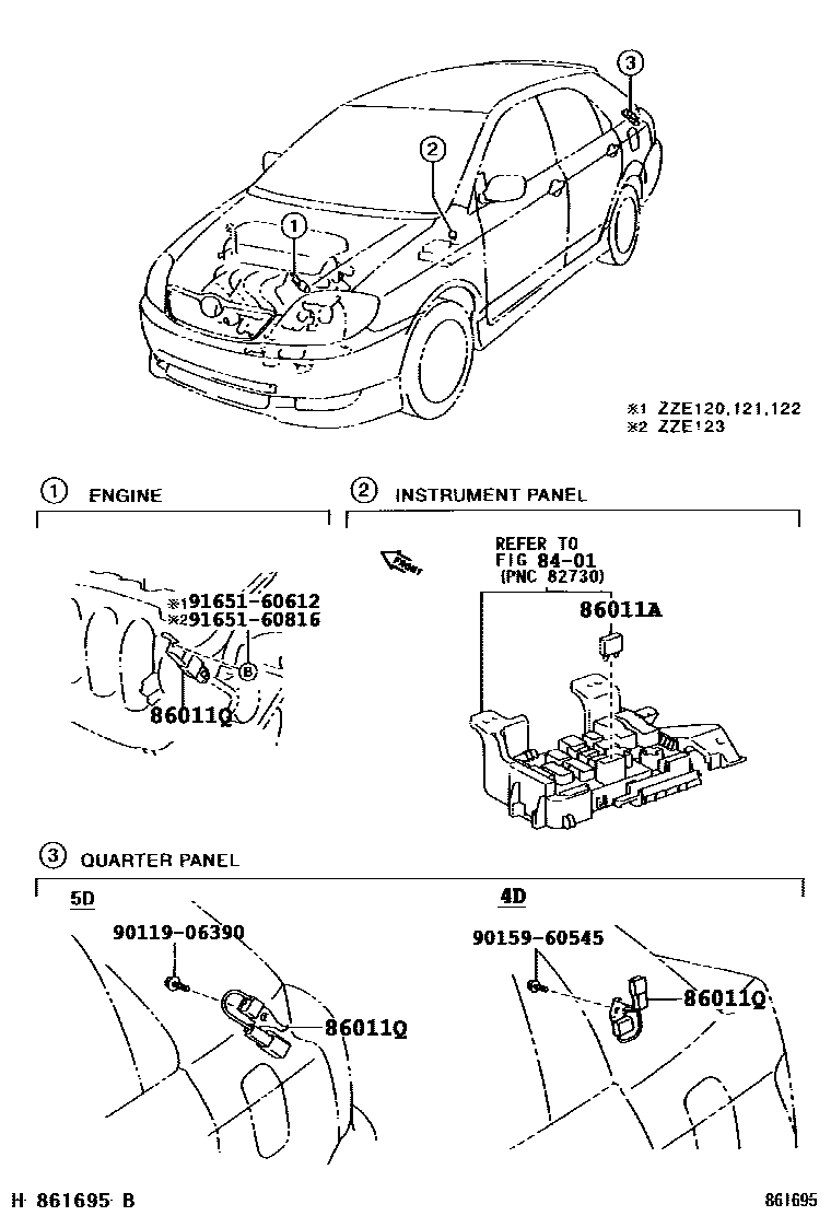 Toyota COROLLA 收音机、放大器和冷凝器 EPC diagram — 861695H