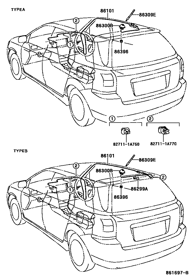 Toyota COROLLA antenna EPC diagram — 861697B